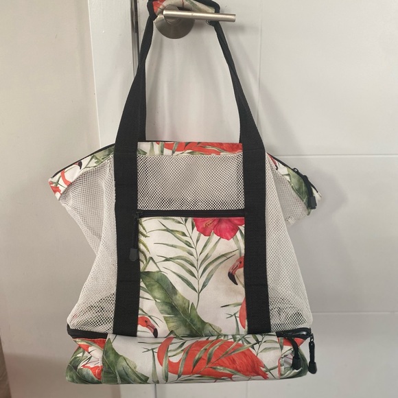 Beach Bag Tote,2 in 1 Insulated Folding Beach Bags - tropical flamingo 🦩 - Picture 3 of 12